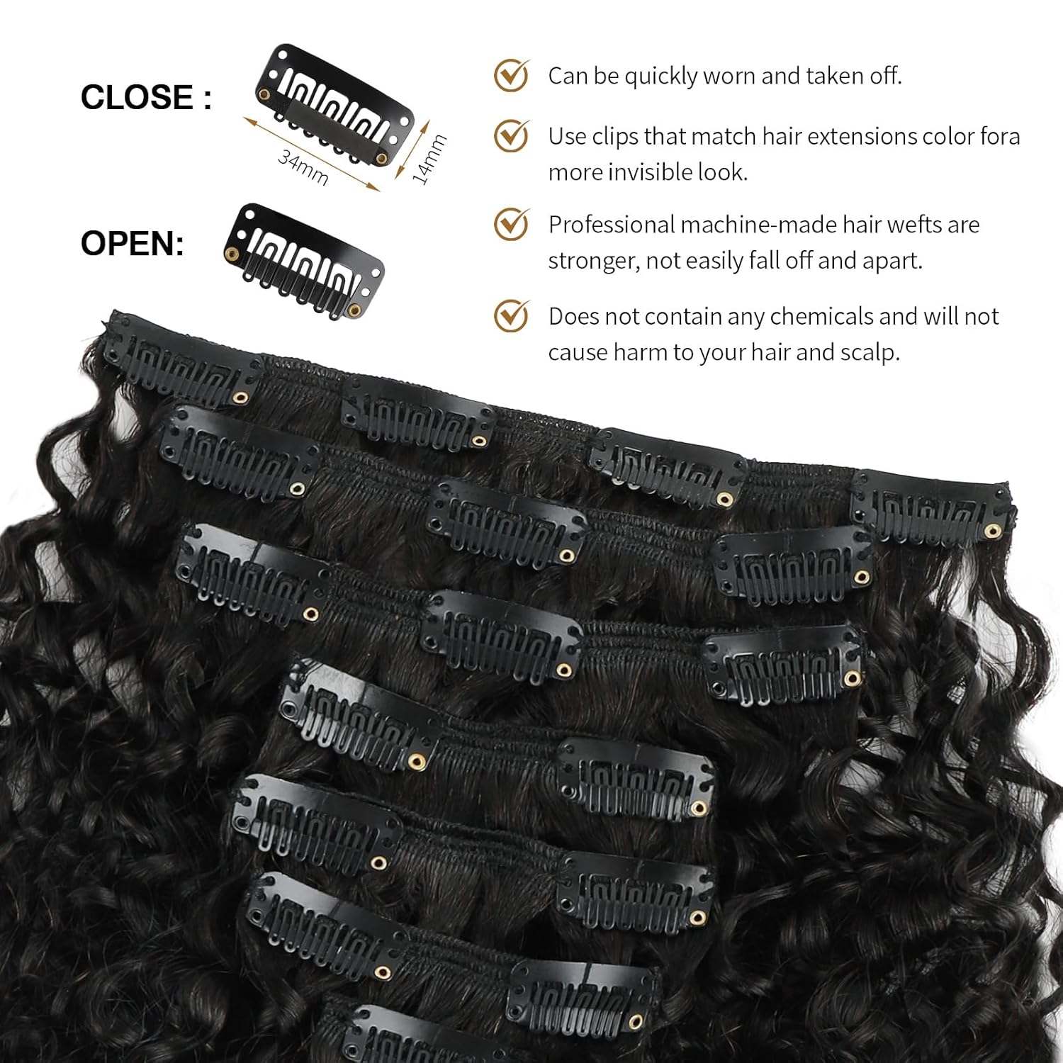 ABH AMAZINGBEAUTY HAIR Curly Clip in Hair Extensions Black Women Spiral Curl Human Hair Clip in Extensions Double Weft Curly Hair Extensions Natural Black Virgin Hair 7Pcs 120G 22 Inch - Image 7