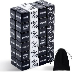 Abilities Keywords Counter Dice Set - 48 Pieces, Life Counter 1/+1, Creature Stats Buff Tokens, Accessories for MTG, TCG, Card Games