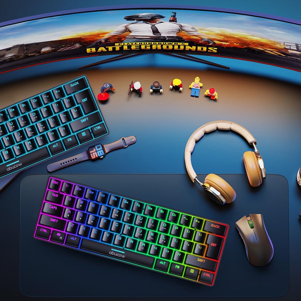 abucow Gaming Keyboard Minimalist Portable Wired Ultra-Compact Mini Imitation 61 Keys RGB Backlit Keyboard (Black) - Image 6