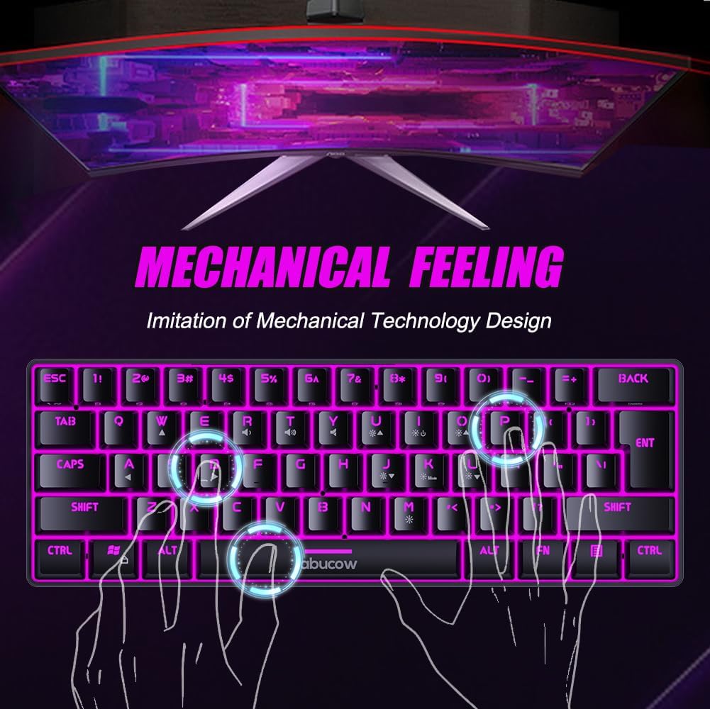 abucow Gaming Keyboard Minimalist Portable Wired Ultra-Compact Mini Imitation 61 Keys RGB Backlit Keyboard (Black) - Image 4