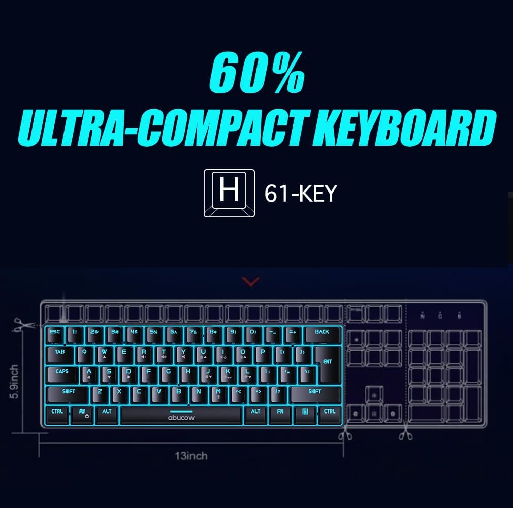 abucow Gaming Keyboard Minimalist Portable Wired Ultra-Compact Mini Imitation 61 Keys RGB Backlit Keyboard (Black) - Image 3