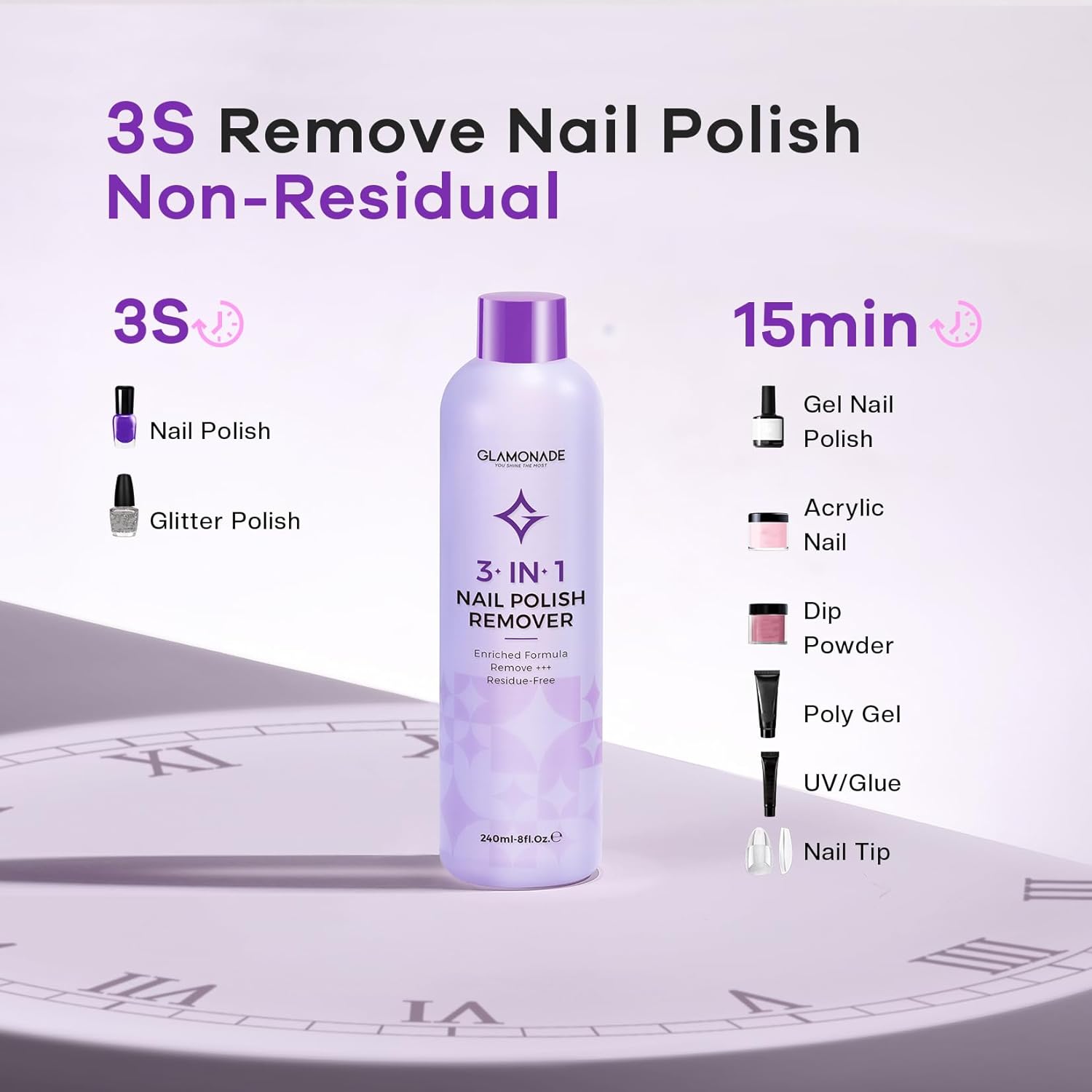 Acetone Nail Polish Remover: Professional Soak off Gel Nail Polish Remover Enriched with Natural Grape Seed Oil 8 Fl Oz for Gel Acrylic Nail Glue Dip Powder for Home Salon - Image 4