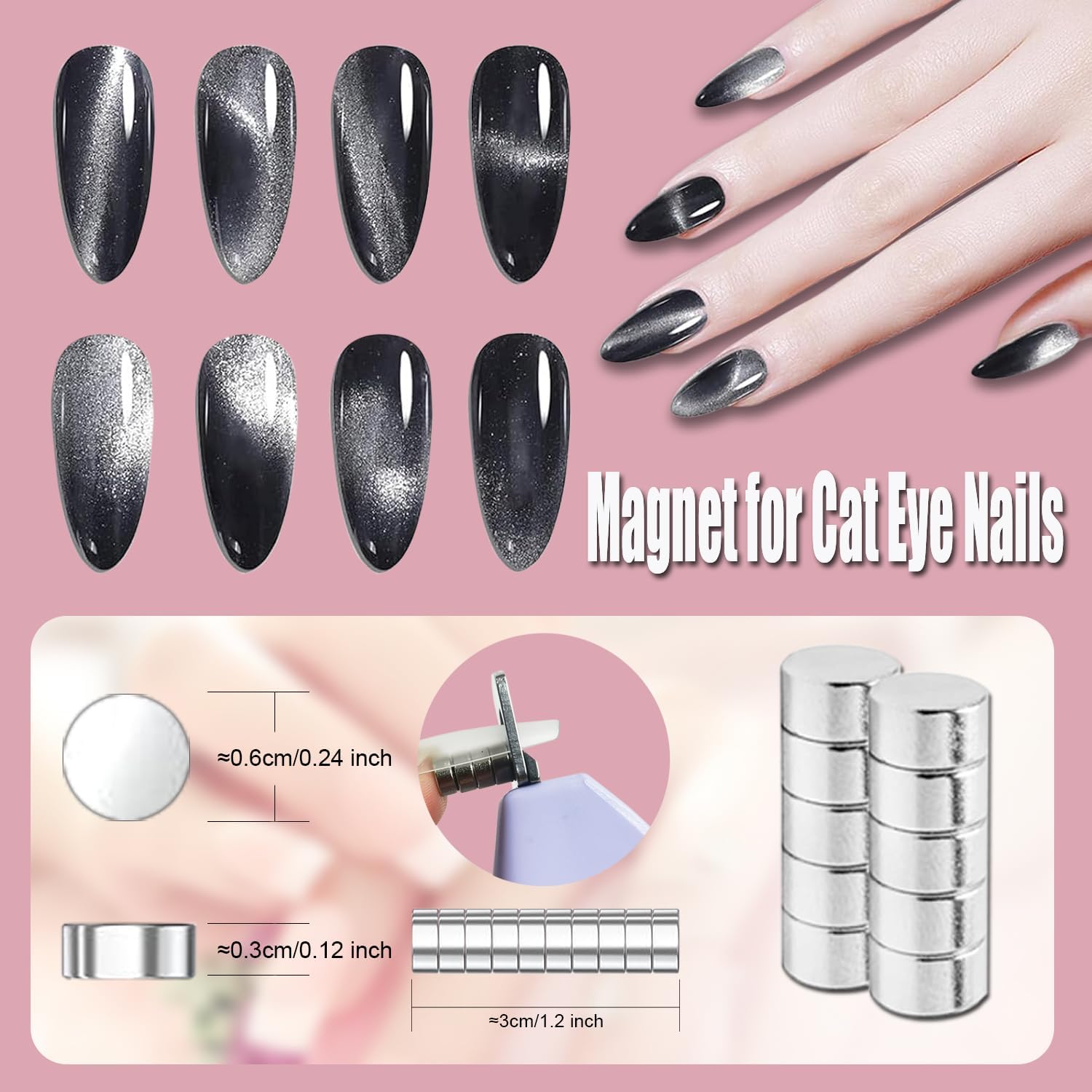 Acrylic Nail Clippers with Magnets Sizers for Acrylic Nails Fake Nail Cutter Trimmer for Artificial Fake False Tips Manicure Sharp Blade Clip Tool with Cuticle Pusher for Salon Beauty - Image 3