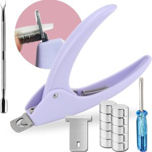 Acrylic Nail Clippers with Magnets Sizers for Acrylic Nails Fake Nail Cutter Trimmer for Artificial Fake False Tips Manicure Sharp Blade Clip Tool with Cuticle Pusher for Salon Beauty