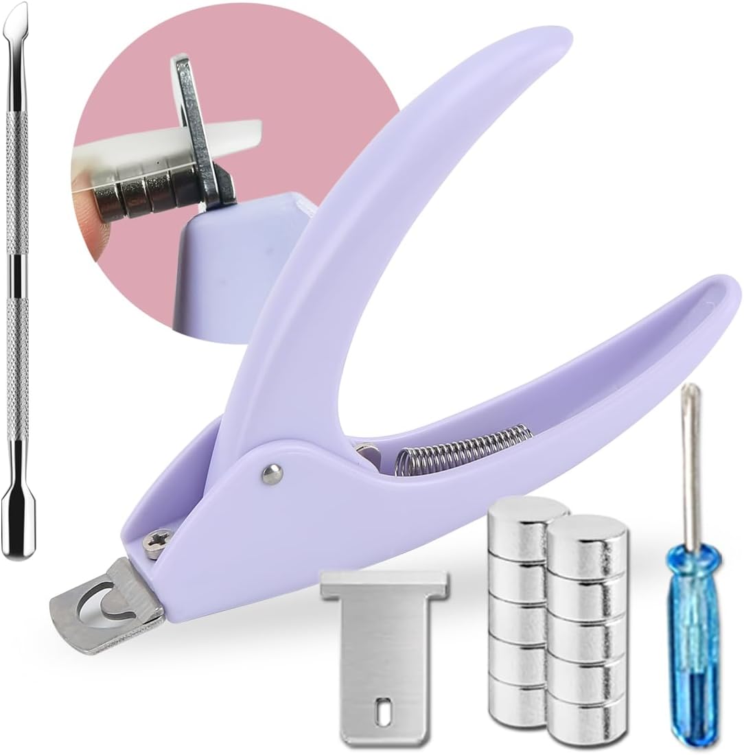 Acrylic Nail Clippers with Magnets Sizers for Acrylic Nails Fake Nail Cutter Trimmer for Artificial Fake False Tips Manicure Sharp Blade Clip Tool with Cuticle Pusher for Salon Beauty