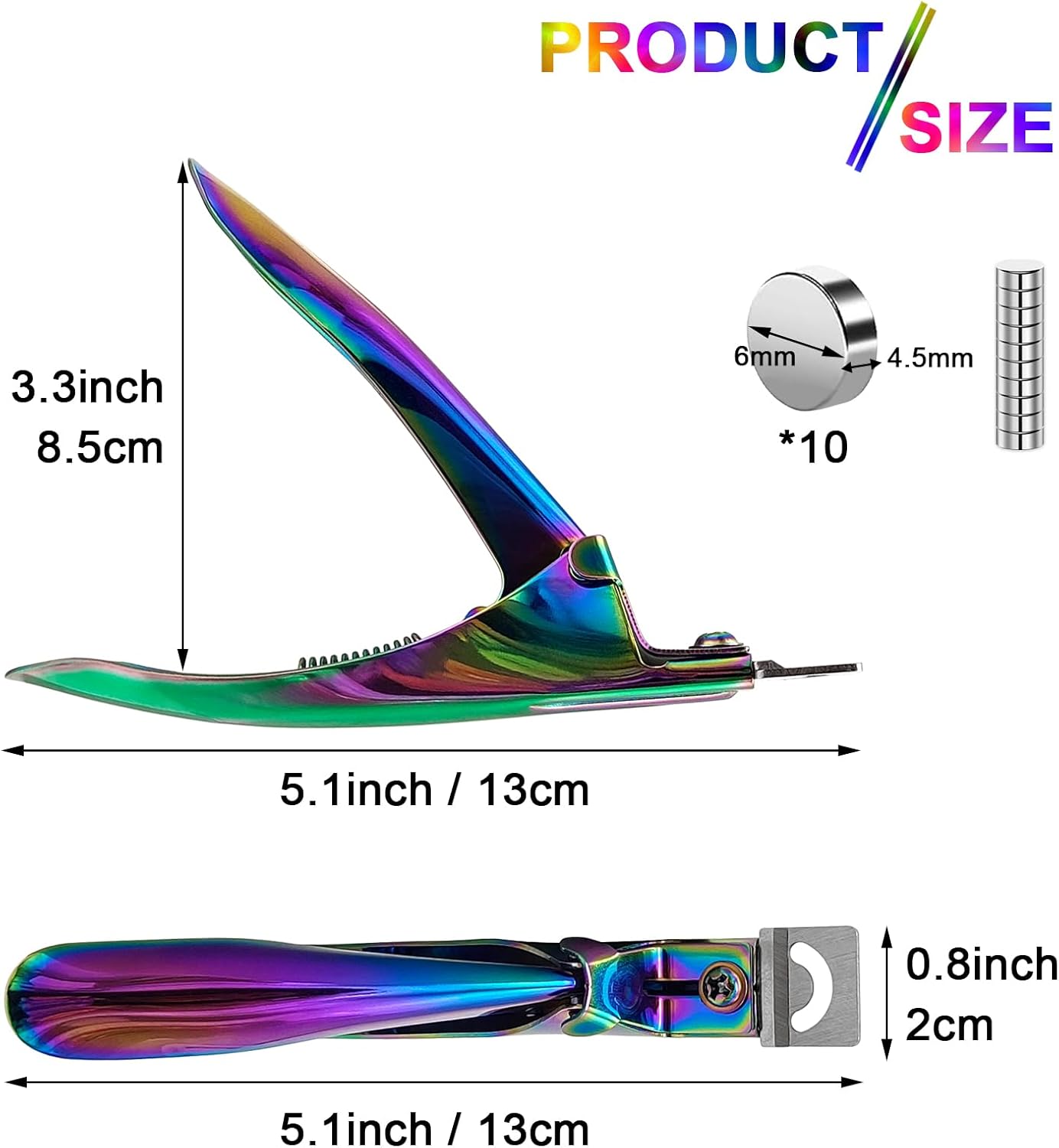 Acrylic Nail Cutter with Magnet Sizer & Length Measurement,Adjustable Stainless Nail Trimmer for Salon Home Nail Art, Professional Nail Clippers for Precise Manicures (Rainbow) - Image 2