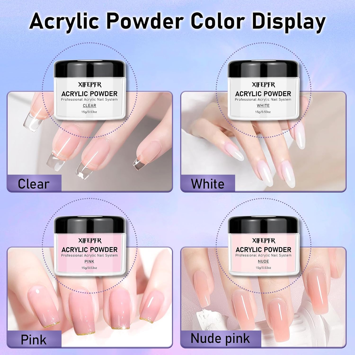 Acrylic Nail Kit - Clear Pink White Nude Powder & Liquid Monomer Set with Brush, Nail Forms, Extension Kit for Beginners with Everything for Home DIY - Image 3