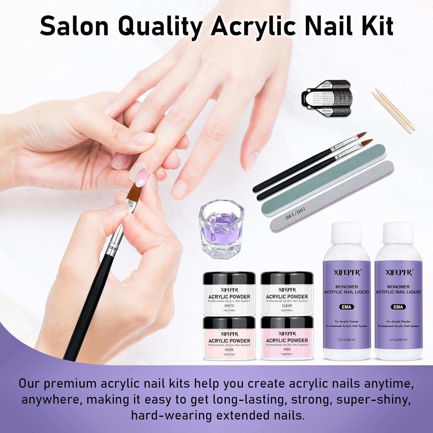 Acrylic Nail Kit - Clear Pink White Nude Powder & Liquid Monomer Set with Brush, Nail Forms, Extension Kit for Beginners with Everything for Home DIY - Image 8