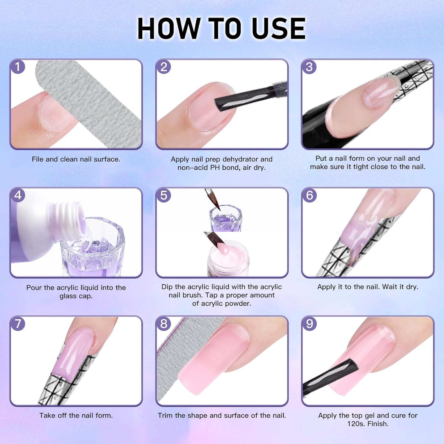 Acrylic Nail Kit - Clear Pink White Nude Powder & Liquid Monomer Set with Brush, Nail Forms, Extension Kit for Beginners with Everything for Home DIY - Image 7