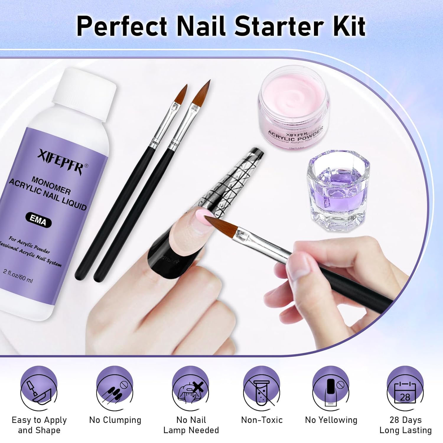 Acrylic Nail Kit - Clear Pink White Nude Powder & Liquid Monomer Set with Brush, Nail Forms, Extension Kit for Beginners with Everything for Home DIY - Image 5
