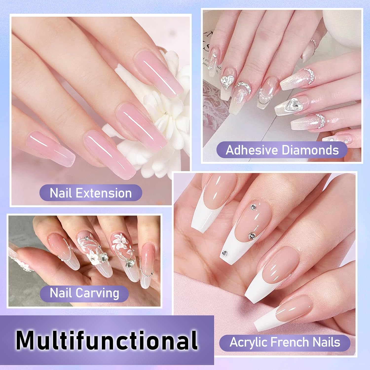 Acrylic Nail Kit - Clear Pink White Nude Powder & Liquid Monomer Set with Brush, Nail Forms, Extension Kit for Beginners with Everything for Home DIY - Image 4