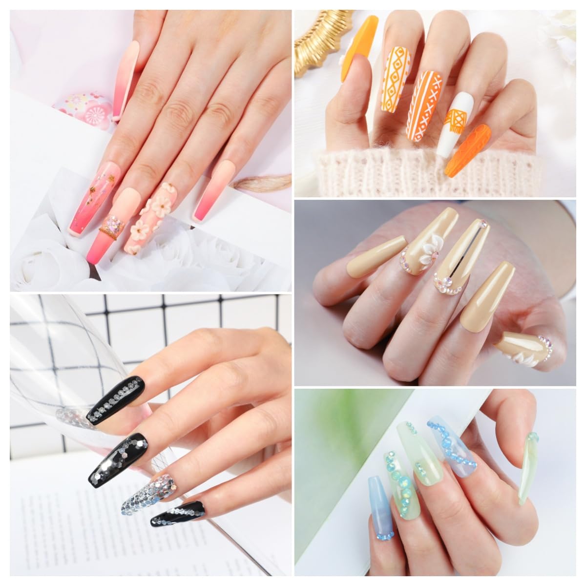 Acrylic Nail Kit for Beginners with Drill and U V Light 6 Colors Acrylic Powder Clear Nude Pink 4PC Gel Polish 24PC Glitter Powders Rhinstones Nails Kit Acrylic Set for Women - Image 6