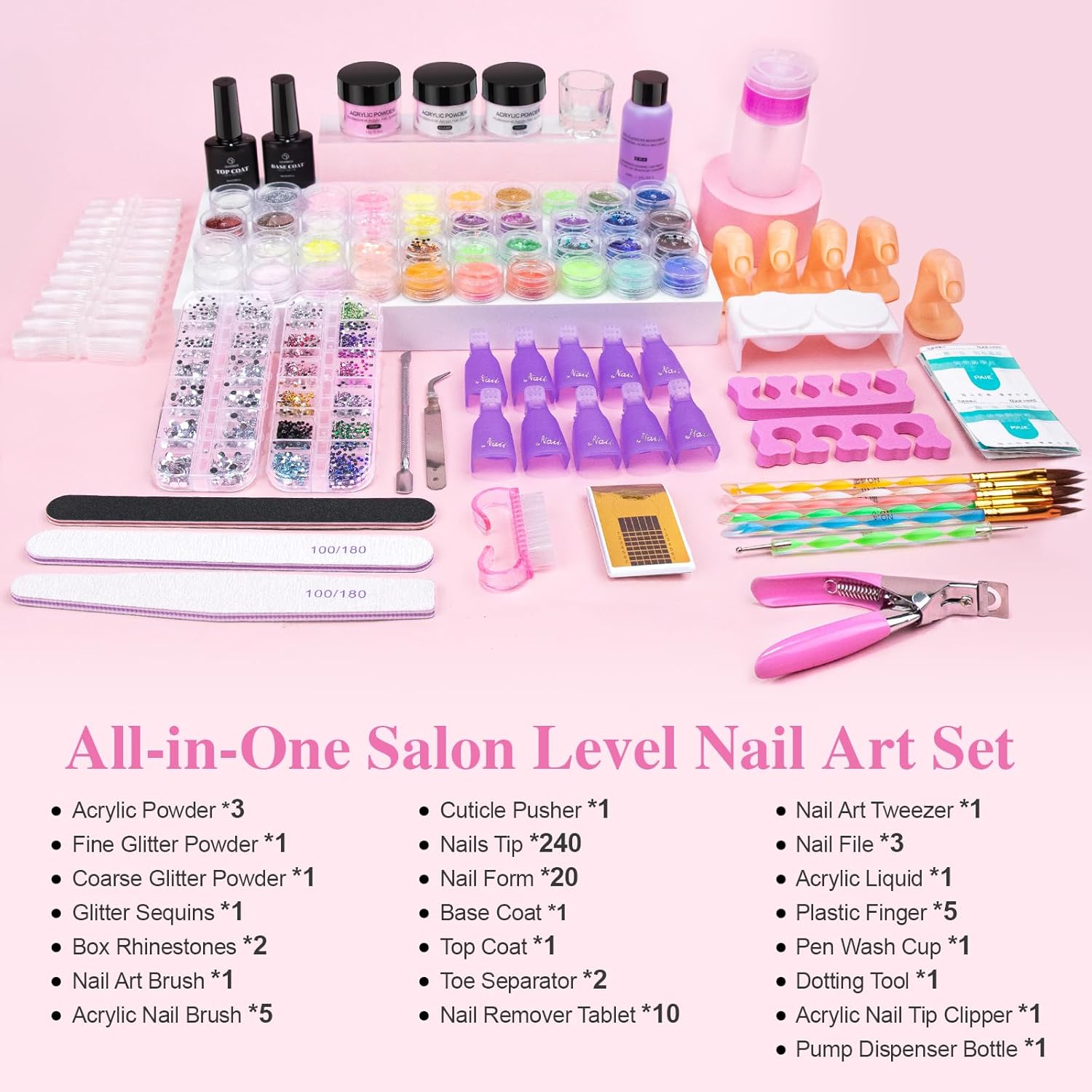 Acrylic Nail Kit for Beginners with Everything, 51 Colors Acrylic Powder Nail Kit Acrylic Set, 78 in One Nail Set Acrylic Nail Art Starter Kit with False Nail Tips Nail Art Tools - Image 7