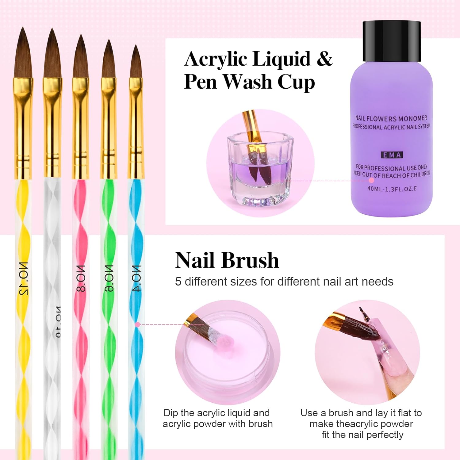Acrylic Nail Kit for Beginners with Everything, 51 Colors Acrylic Powder Nail Kit Acrylic Set, 78 in One Nail Set Acrylic Nail Art Starter Kit with False Nail Tips Nail Art Tools - Image 6