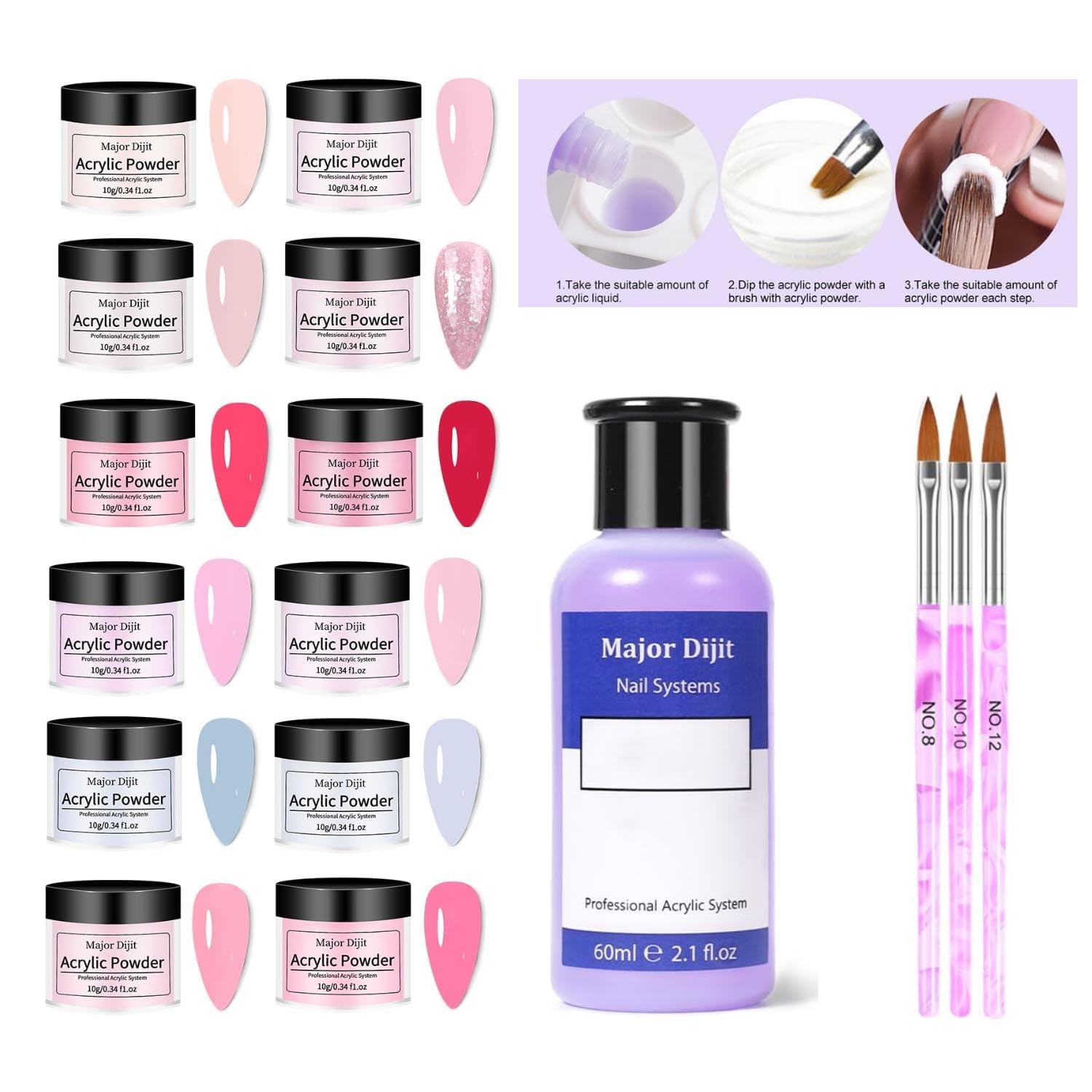 Acrylic Nail Kit with Drill Set for Beginners with Everything 12 Color Acrylic Powder Nail Decoration Tools Home Salon (-30) - Image 2