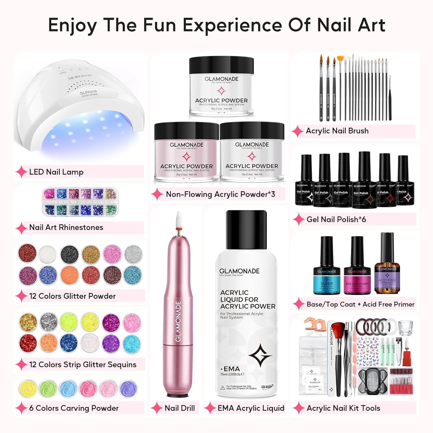 Acrylic Nail Kit with Everything: Professional Nail Kit Set for Beginners 48W Nail Lamp Complete Nail Supplies Salon - Image 3