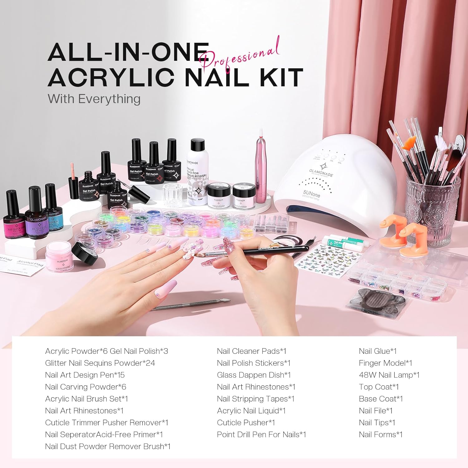 Acrylic Nail Kit with Everything: Professional Nail Kit Set for Beginners 48W Nail Lamp Complete Nail Supplies Salon - Image 2