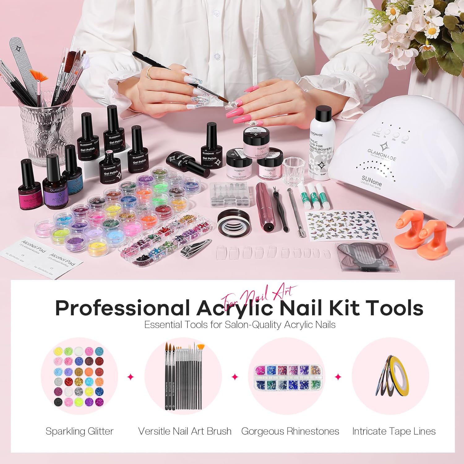 Acrylic Nail Kit with Everything: Professional Nail Kit Set for Beginners 48W Nail Lamp Complete Nail Supplies Salon - Image 9