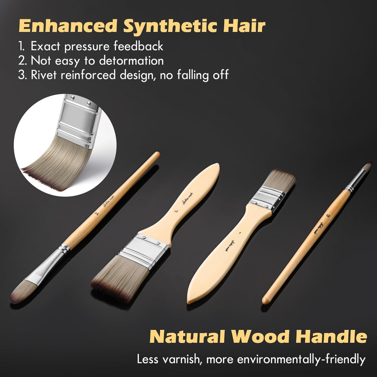 Acrylic Paint Brush Set, Golden Maple 25 PCS Paint Brushes for Acrylic Painting Oil Watercolor & Canvas,Enhanced Synthetic Brush Set with Cloth Roll and Palette Knife - Image 2