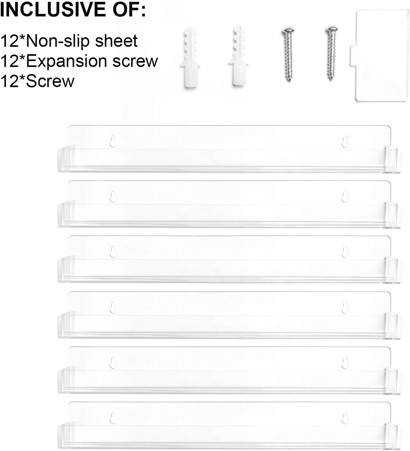 Acrylic Shelves Nail Polish Wall Mounted Holder Paint Organizer Storage Rack Clear 6 Pack Hanging Nail Polish Shelf Floating Wall Mount Hold up to 96 Bottles. - Image 6