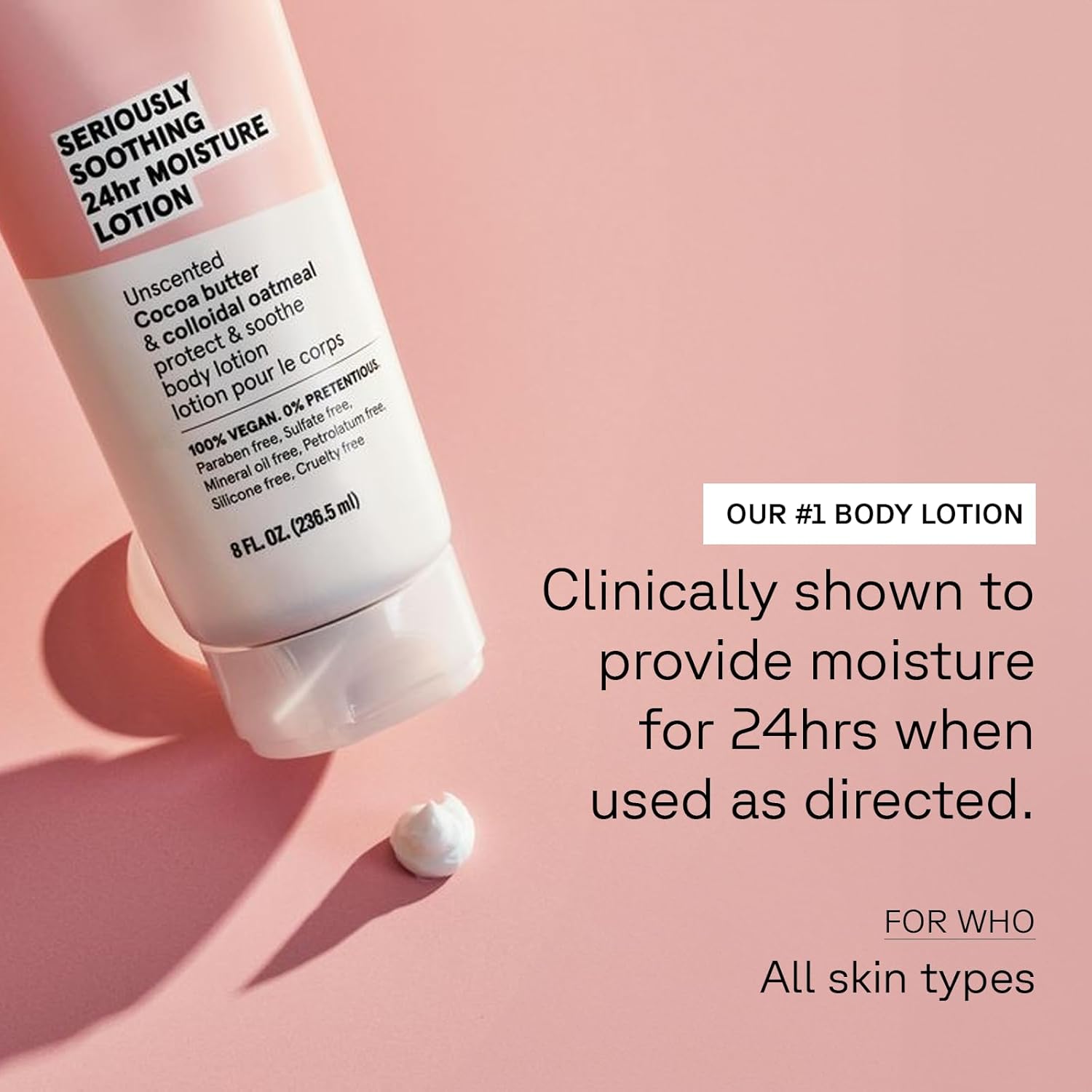 Acure 24HR Moisturizing Lotion - Soothing & Hydrating Unscented Body Lotion with Cocoa Butter & Colloidal Oatmeal - All Natural Moisturizer for Dry and Sensitive Skin - Vegan, Fragrance-Free, 8 Fl Oz - Image 3