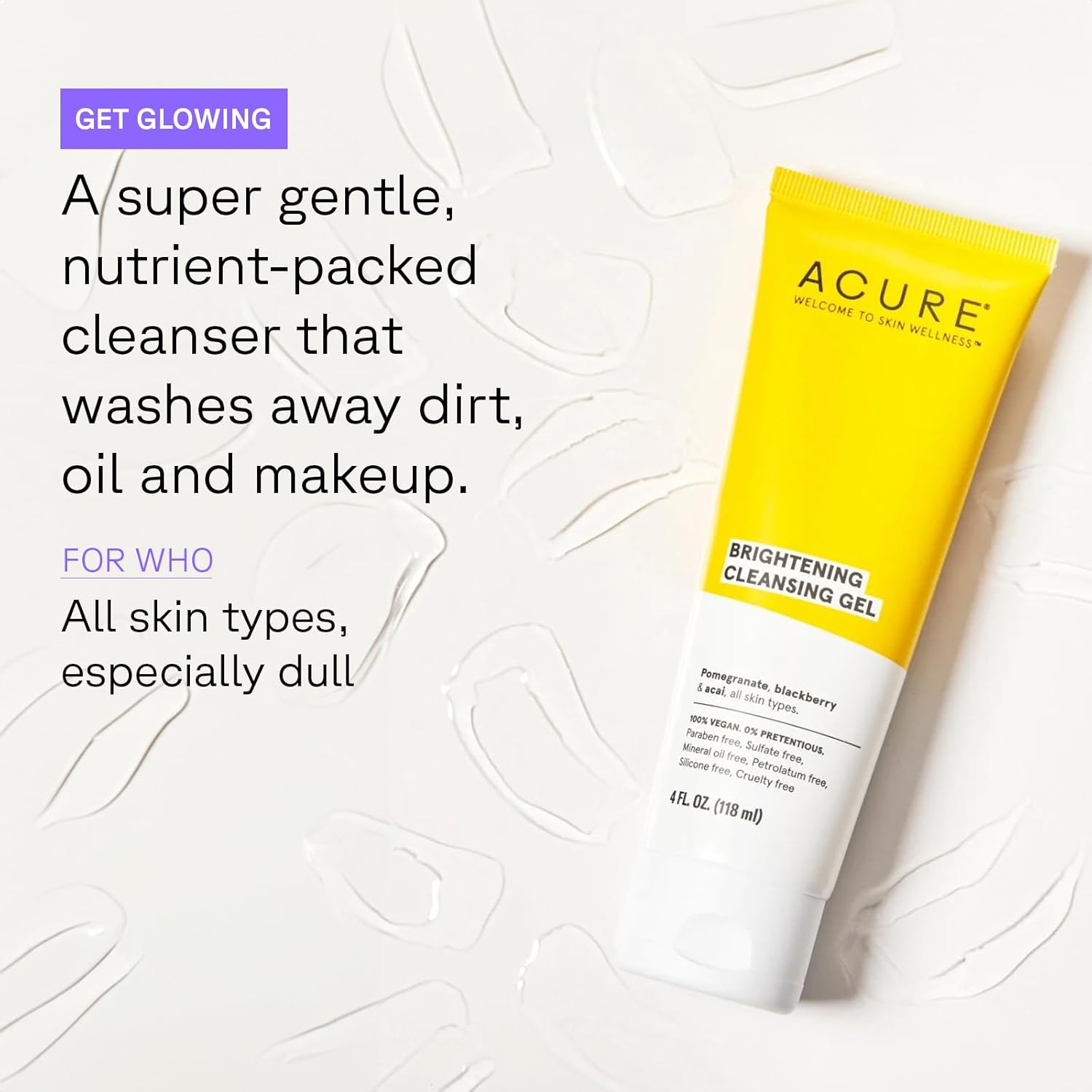 Acure Brightening Cleansing Gel - Vegan Cleanser for Radiant Skin - Pomegranate, Blackberry & Acai Infused - Antioxidant-Rich Gentle Formula for All Skin Types - 4 Fl Oz - Image 2