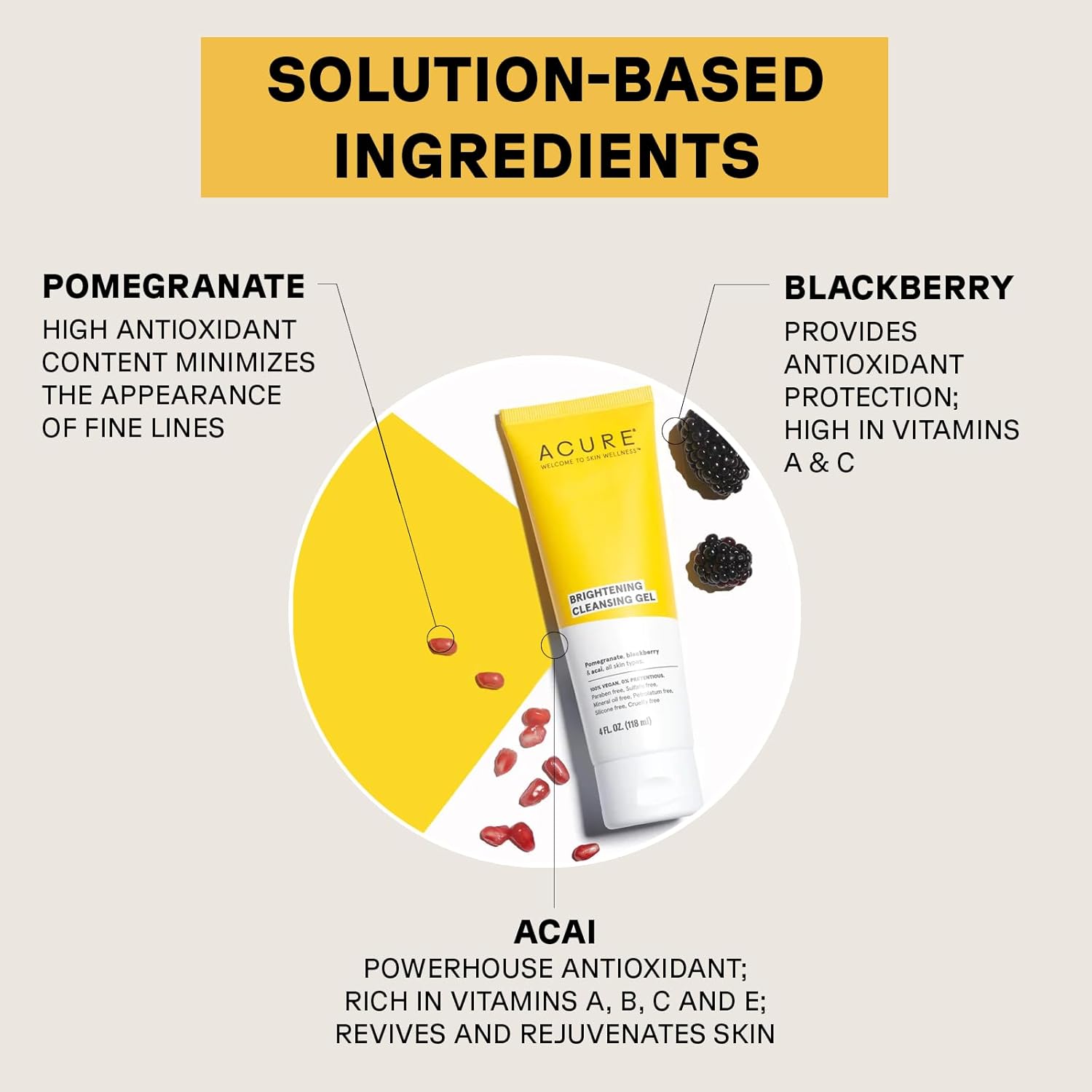 Acure Brightening Cleansing Gel - Vegan Cleanser for Radiant Skin - Pomegranate, Blackberry & Acai Infused - Antioxidant-Rich Gentle Formula for All Skin Types - 4 Fl Oz - Image 3