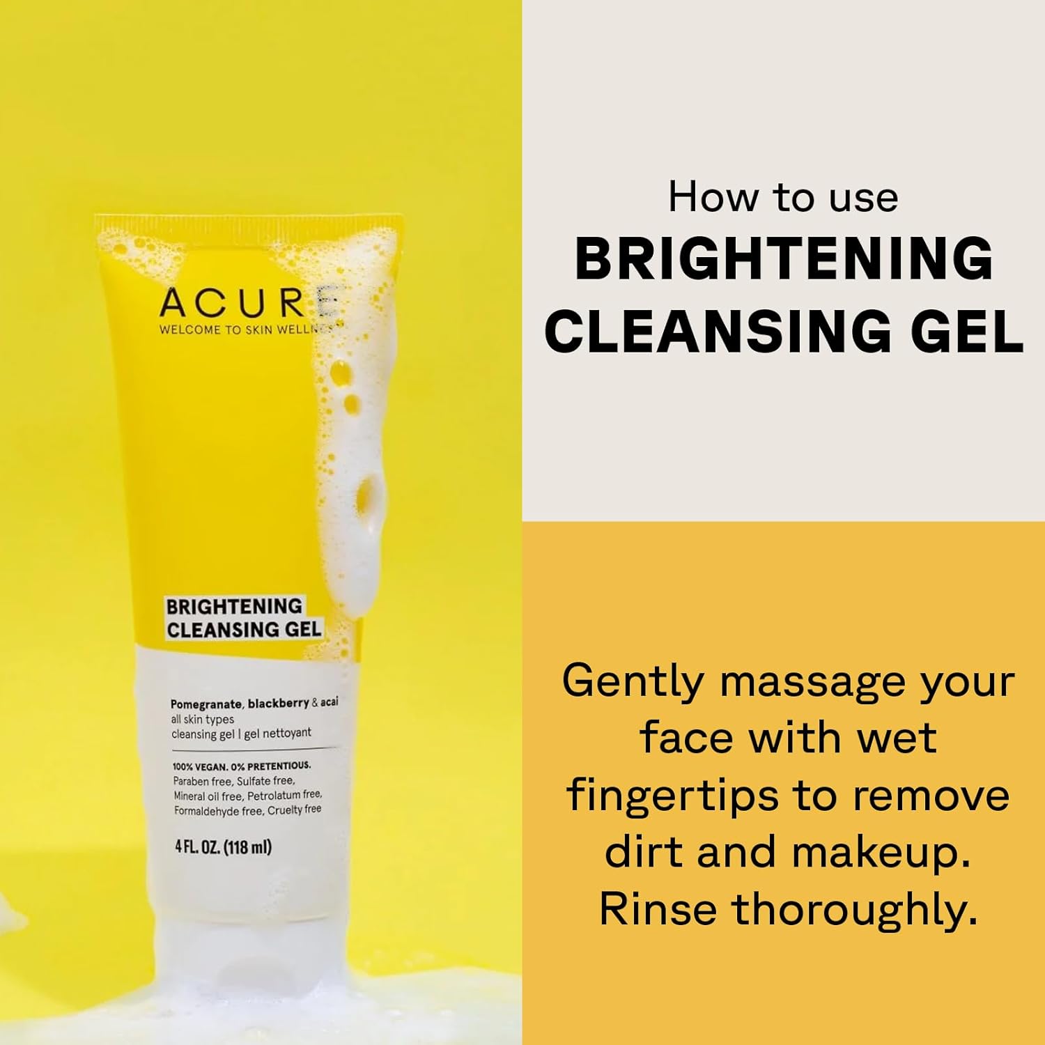 Acure Brightening Cleansing Gel - Vegan Cleanser for Radiant Skin - Pomegranate, Blackberry & Acai Infused - Antioxidant-Rich Gentle Formula for All Skin Types - 4 Fl Oz - Image 5