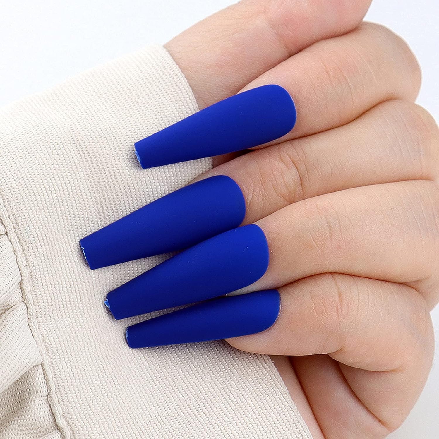 AddFavor 100pcs Coffin Fake Nails Full Cover Long Press on Nails Pure Color Matte Acrylic False Nail Tips for Women and Girls (Royal Blue) - Image 6