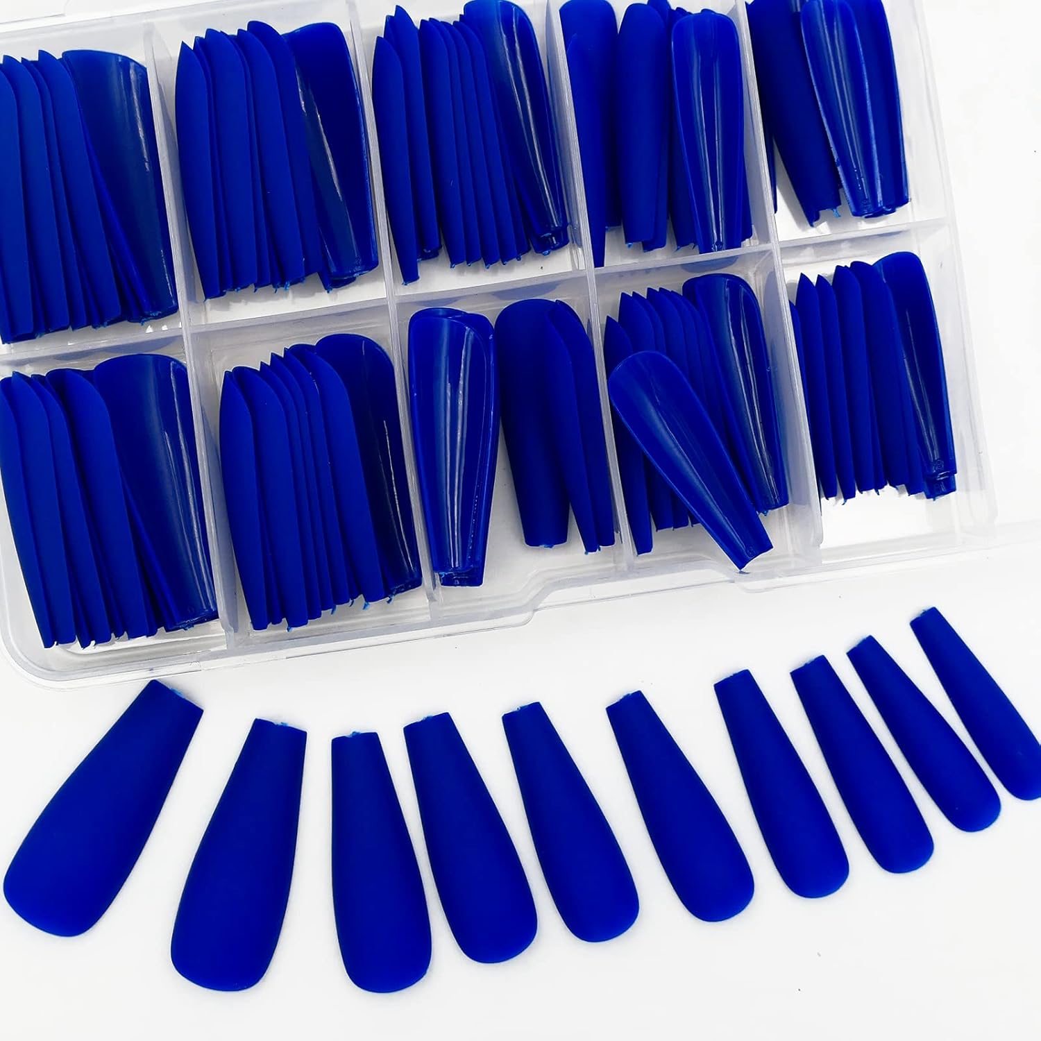 AddFavor 100pcs Coffin Fake Nails Full Cover Long Press on Nails Pure Color Matte Acrylic False Nail Tips for Women and Girls (Royal Blue) - Image 2