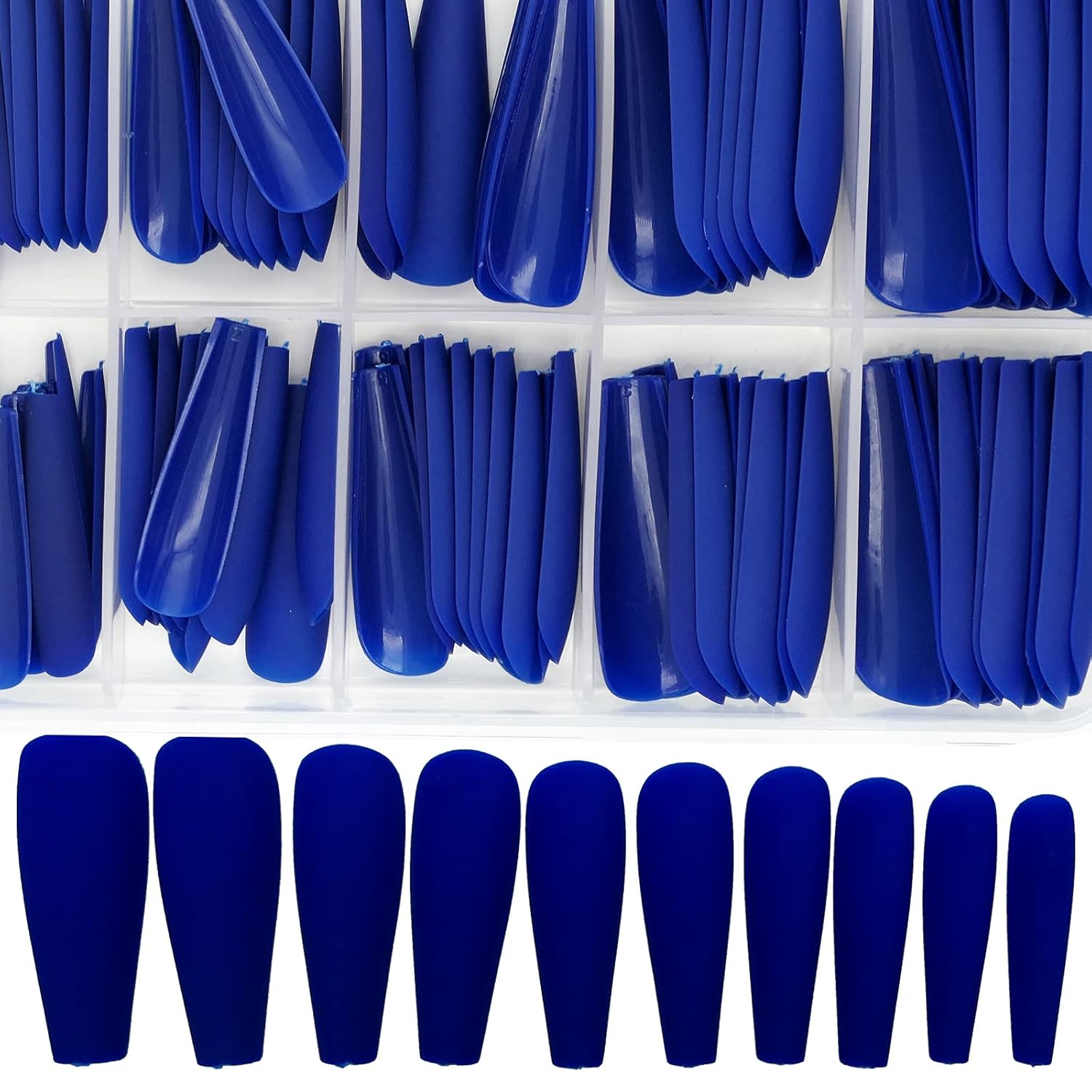 AddFavor 100pcs Coffin Fake Nails Full Cover Long Press on Nails Pure Color Matte Acrylic False Nail Tips for Women and Girls (Royal Blue) - Image 3