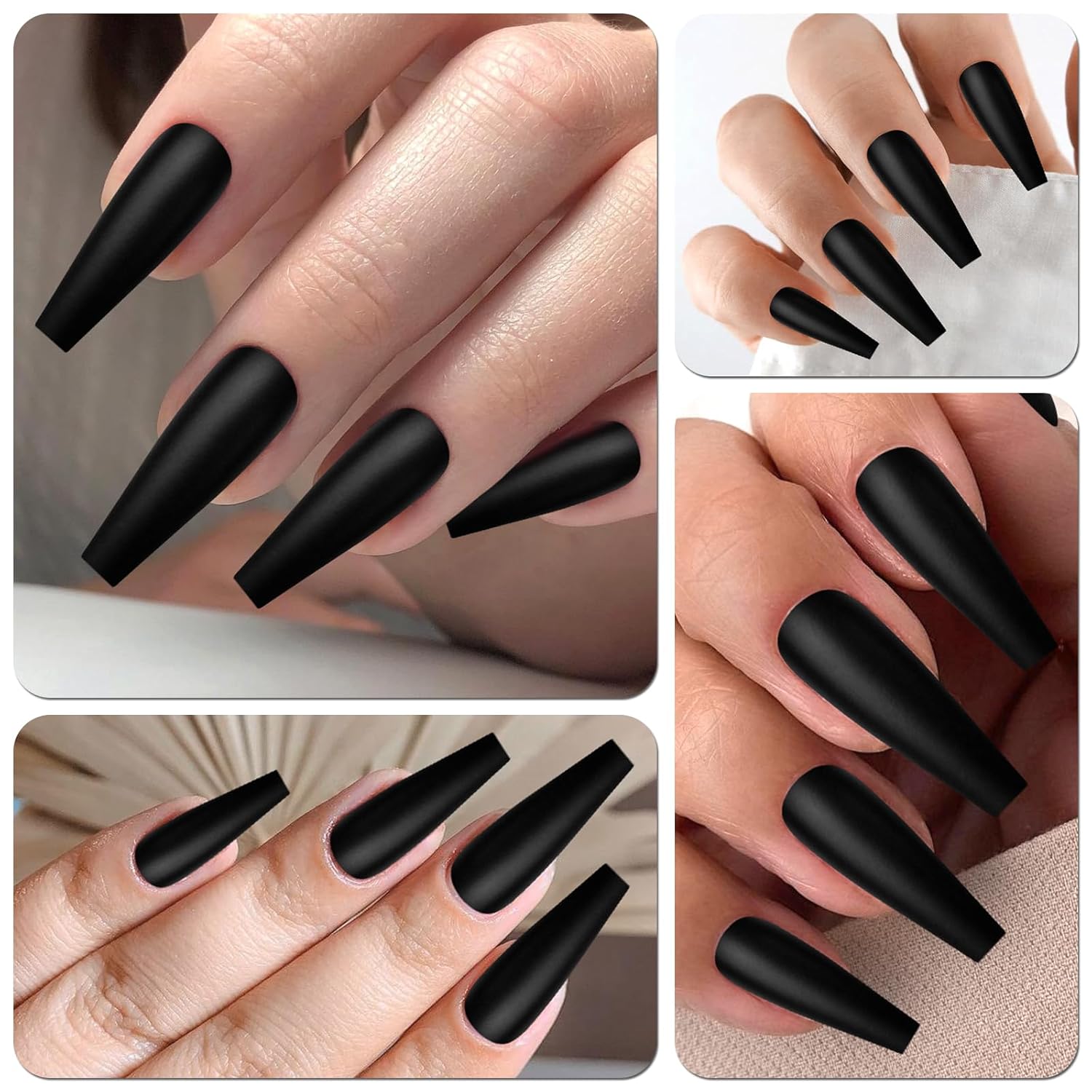 AddFavor Long Press on Nails Black Matte Ballerina Fake Nails Full Cover False Acrylic Nail for Women, 240pcs Black Nails with Nail Glue Adhesive Tabs File Tools - Image 6