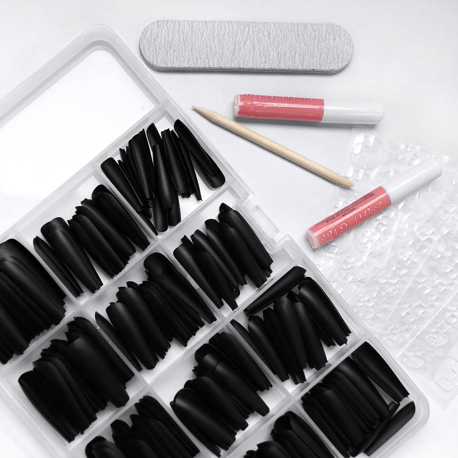 AddFavor Long Press on Nails Black Matte Ballerina Fake Nails Full Cover False Acrylic Nail for Women, 240pcs Black Nails with Nail Glue Adhesive Tabs File Tools - Image 5