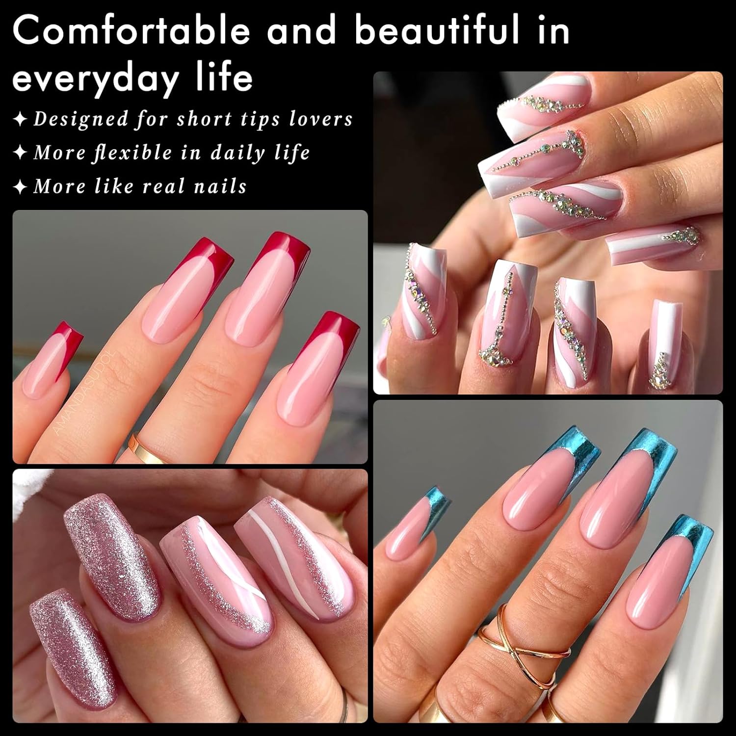 AddFavor Long Square Nail Tips, 300pcs Gel Nail Tips Square Long Fake Nails, Full Cover Clear 15 Size Acrylic Nails Tips for Nail Extensions, Press on Nails Making - Image 6