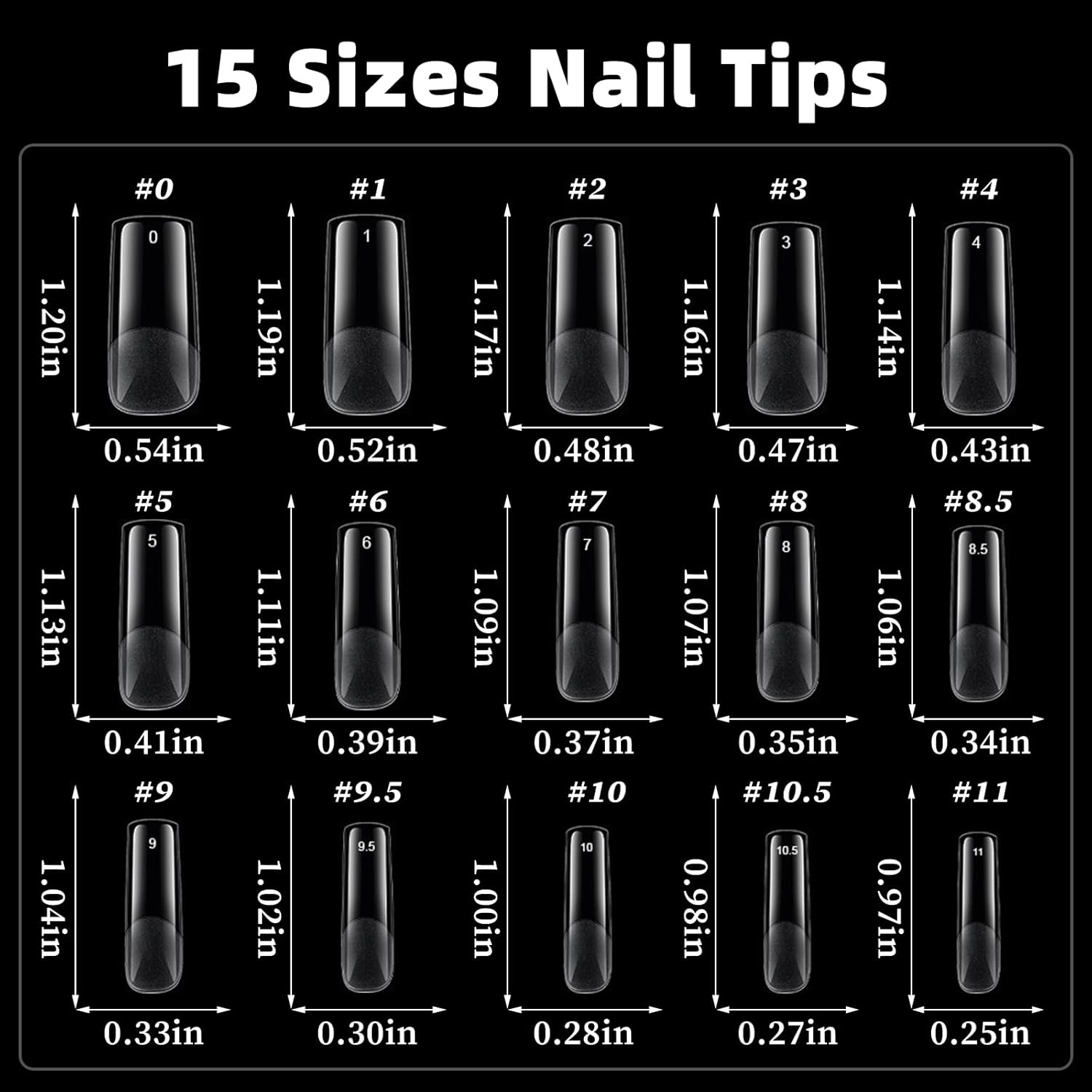 AddFavor Long Square Nail Tips, 300pcs Gel Nail Tips Square Long Fake Nails, Full Cover Clear 15 Size Acrylic Nails Tips for Nail Extensions, Press on Nails Making - Image 4