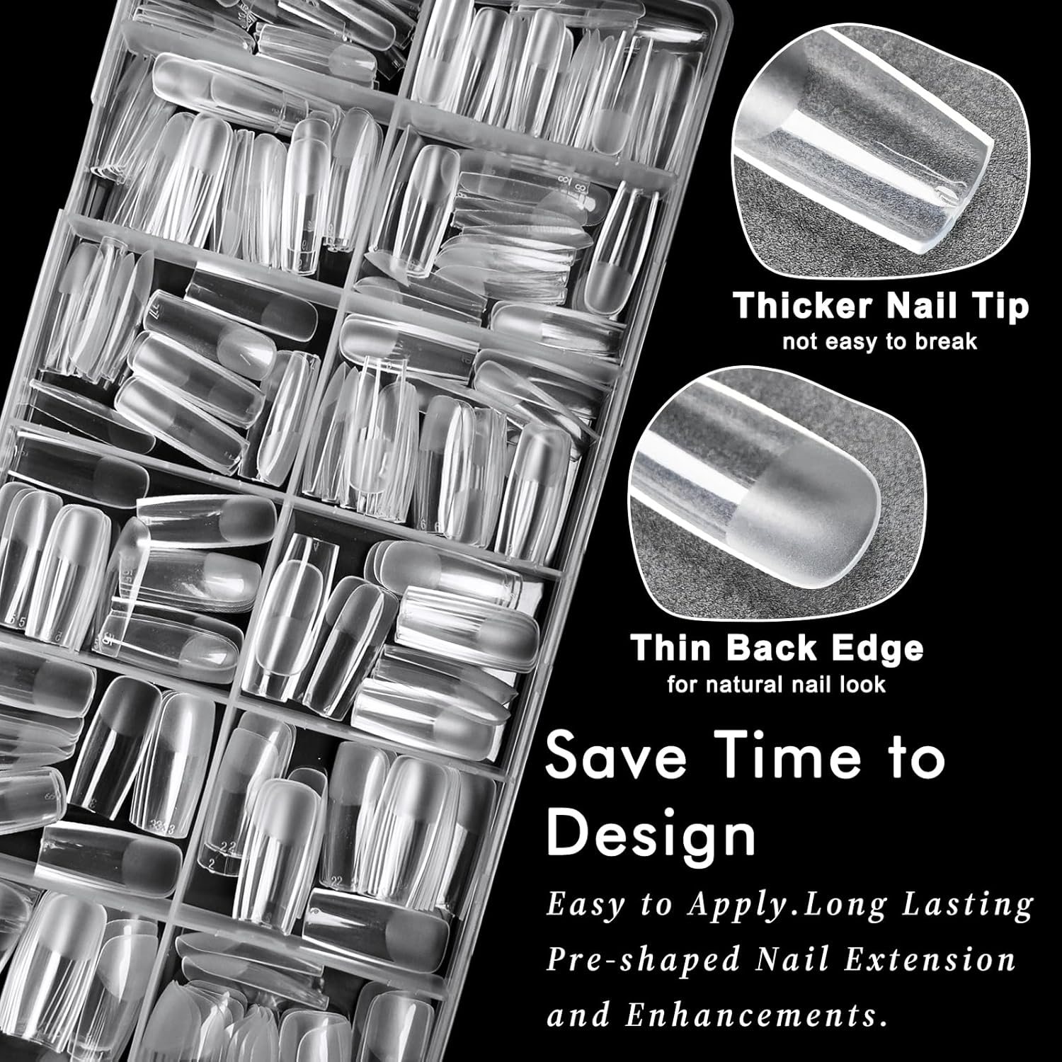 AddFavor Long Square Nail Tips, 300pcs Gel Nail Tips Square Long Fake Nails, Full Cover Clear 15 Size Acrylic Nails Tips for Nail Extensions, Press on Nails Making - Image 3