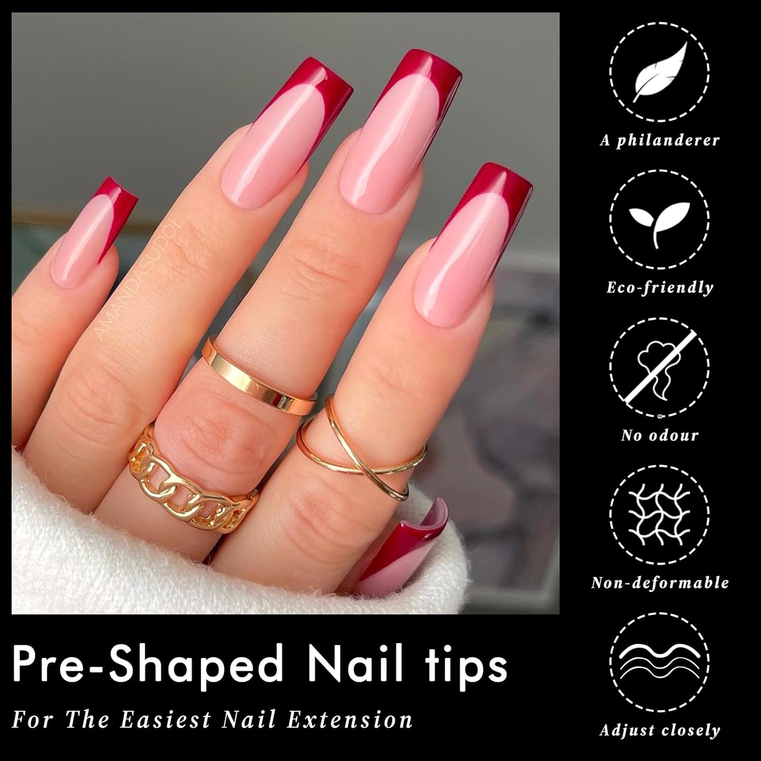 AddFavor Long Square Nail Tips, 300pcs Gel Nail Tips Square Long Fake Nails, Full Cover Clear 15 Size Acrylic Nails Tips for Nail Extensions, Press on Nails Making - Image 2