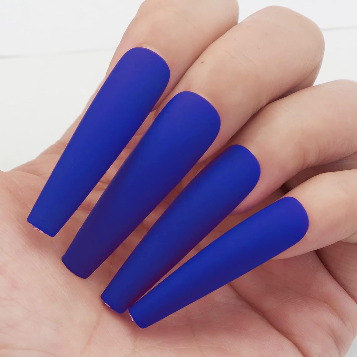 AddFavor XXL Extra Long Press on Nails Coffin Matte Fake Nails Full Cover Acrylic False Nails 12 Sizes 120pcs Blue Nail Tips for Women Fingernails Manicure Design - Image 4