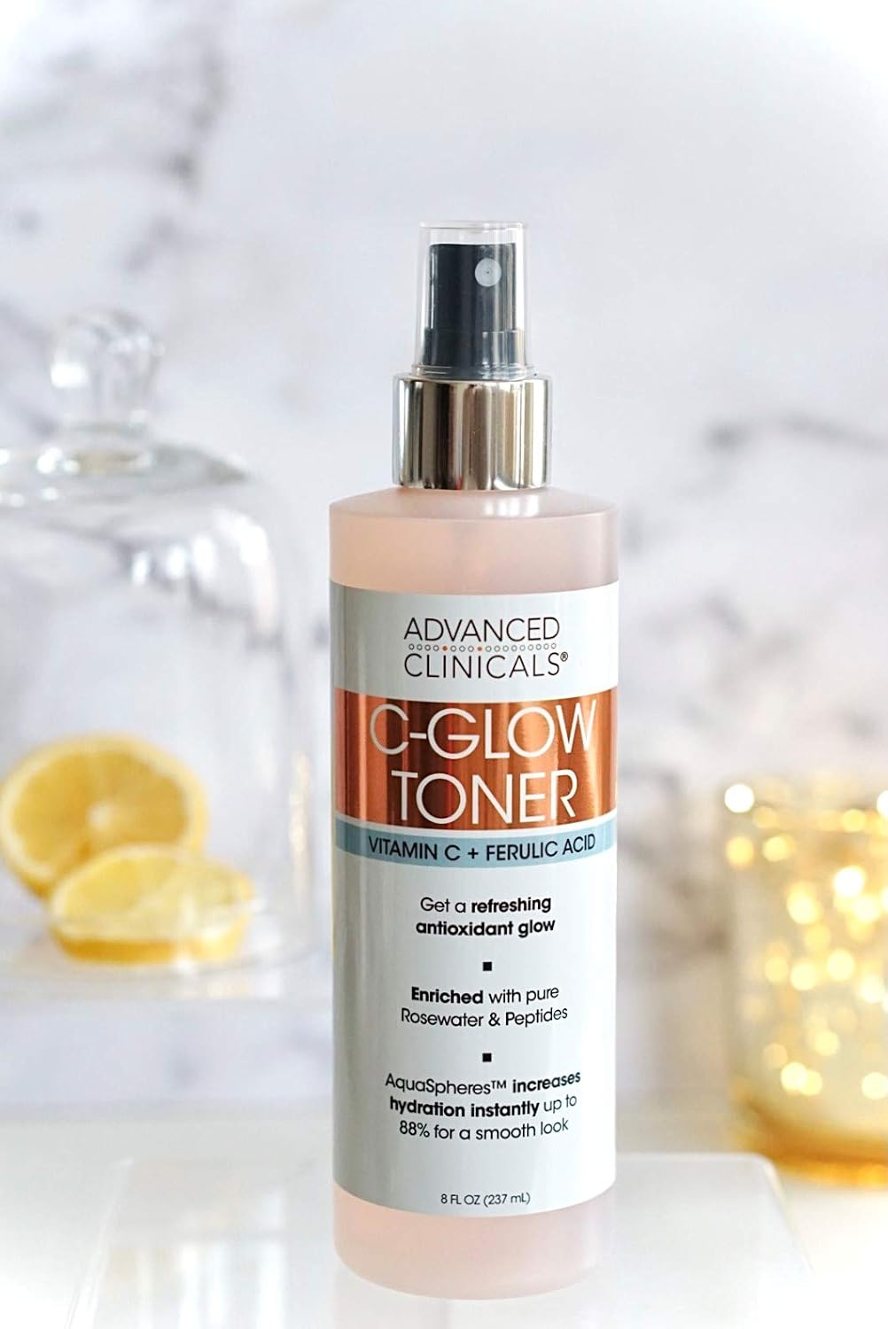 Advanced Clinicals Vitamin C Glow Facial Mist Toner for Face W/Rosewater, Ferulic Acid, & Peptides. Vitamin C Antioxidant Moisturizer Face Mist Provides Instant Skin Hydration, Non-Greasy, 8 Fl Oz - Image 4