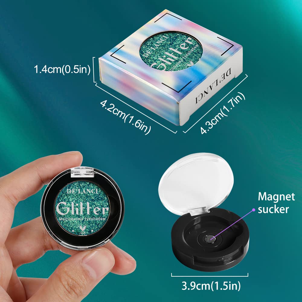 Afflano Single Green Eyeshadow - Shimmery, Highly Pigmented Multichrome, Color Changing Forest Green Glitter, Holographic Chrome Eye Shadow - Image 9