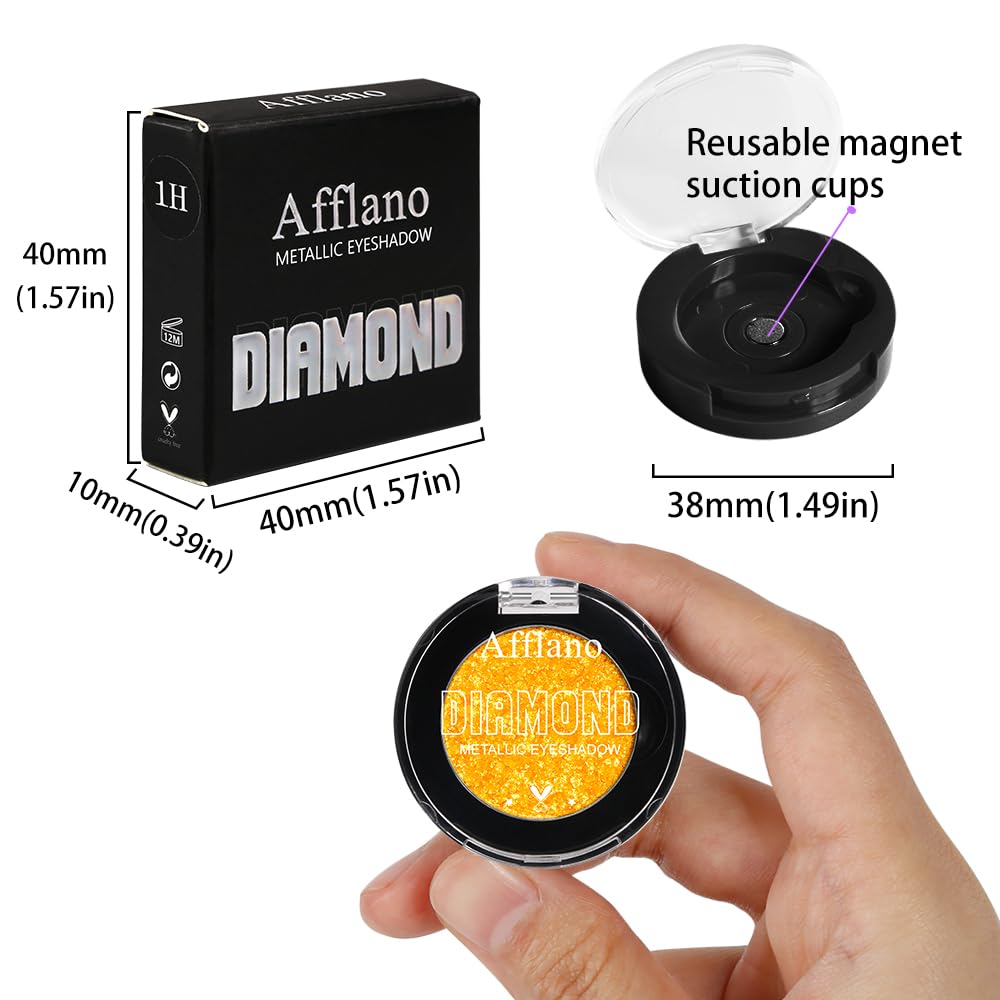 Afflano Yellow Glitter Eyeshadow Makeup, Single Diamond Gold Shimmery Eyeshadows, Super Pigmented Sunset Gold Glitter Yellow Eyeshadow One Swipe, Vibrant Metallic Eye Shadow Sparkly Eyelid Highlighter - Image 8