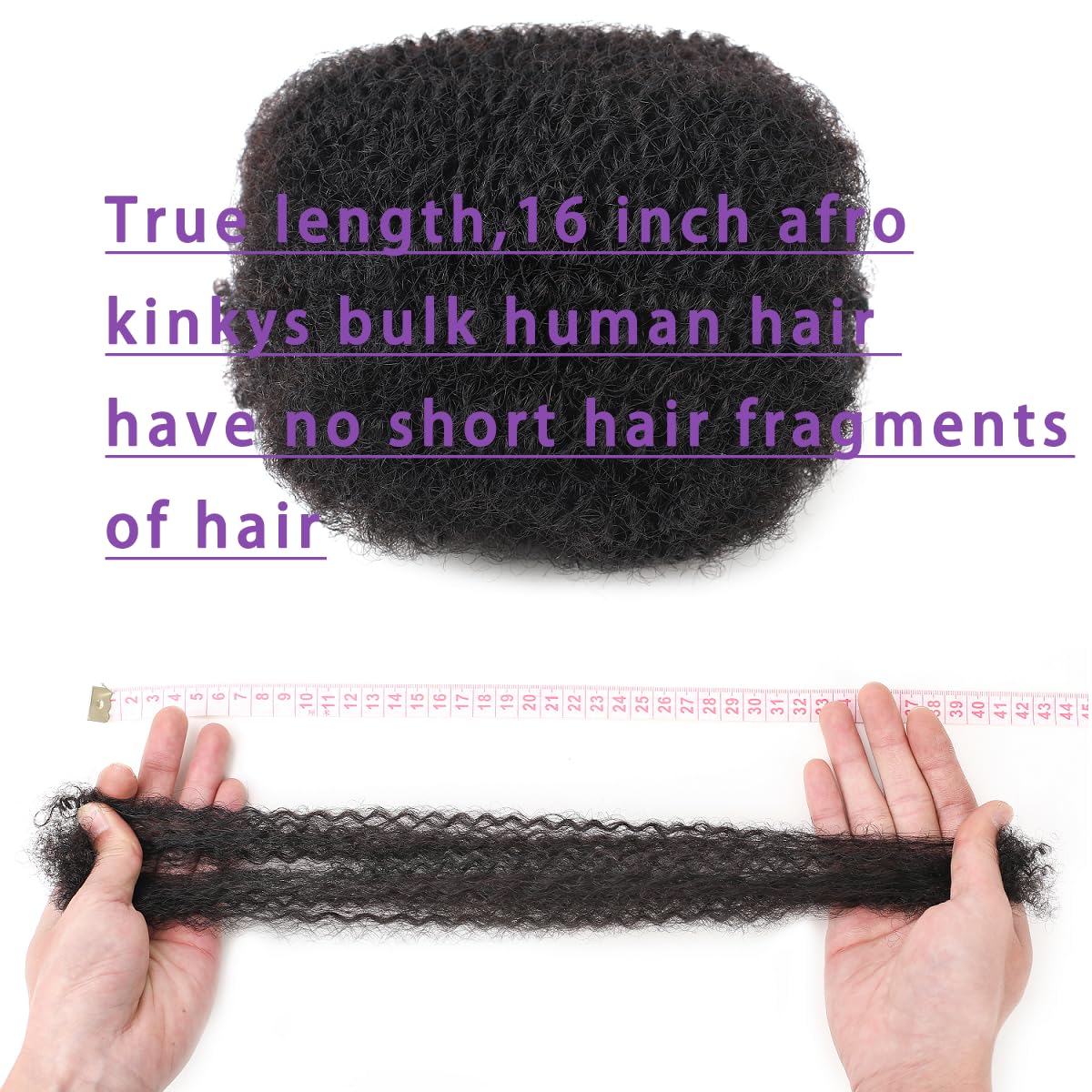 Afro Kinkys Bulk Human Hair 16-Inch 30g/bundle Natural Black Kinky Afro Kinky Human Hair for Microloc Loc Repair Twist Braids - Bleachable and Dyable (1 B 16 Inch) - Image 6