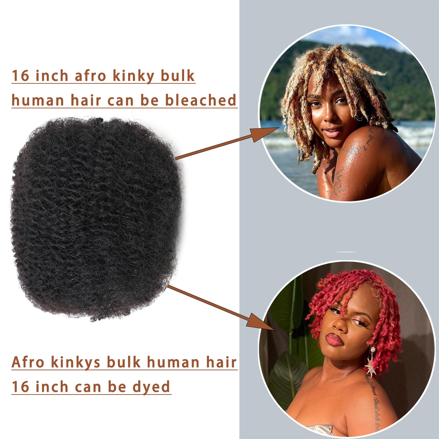 Afro Kinkys Bulk Human Hair 16-Inch 30g/bundle Natural Black Kinky Afro Kinky Human Hair for Microloc Loc Repair Twist Braids - Bleachable and Dyable (1 B 16 Inch) - Image 4