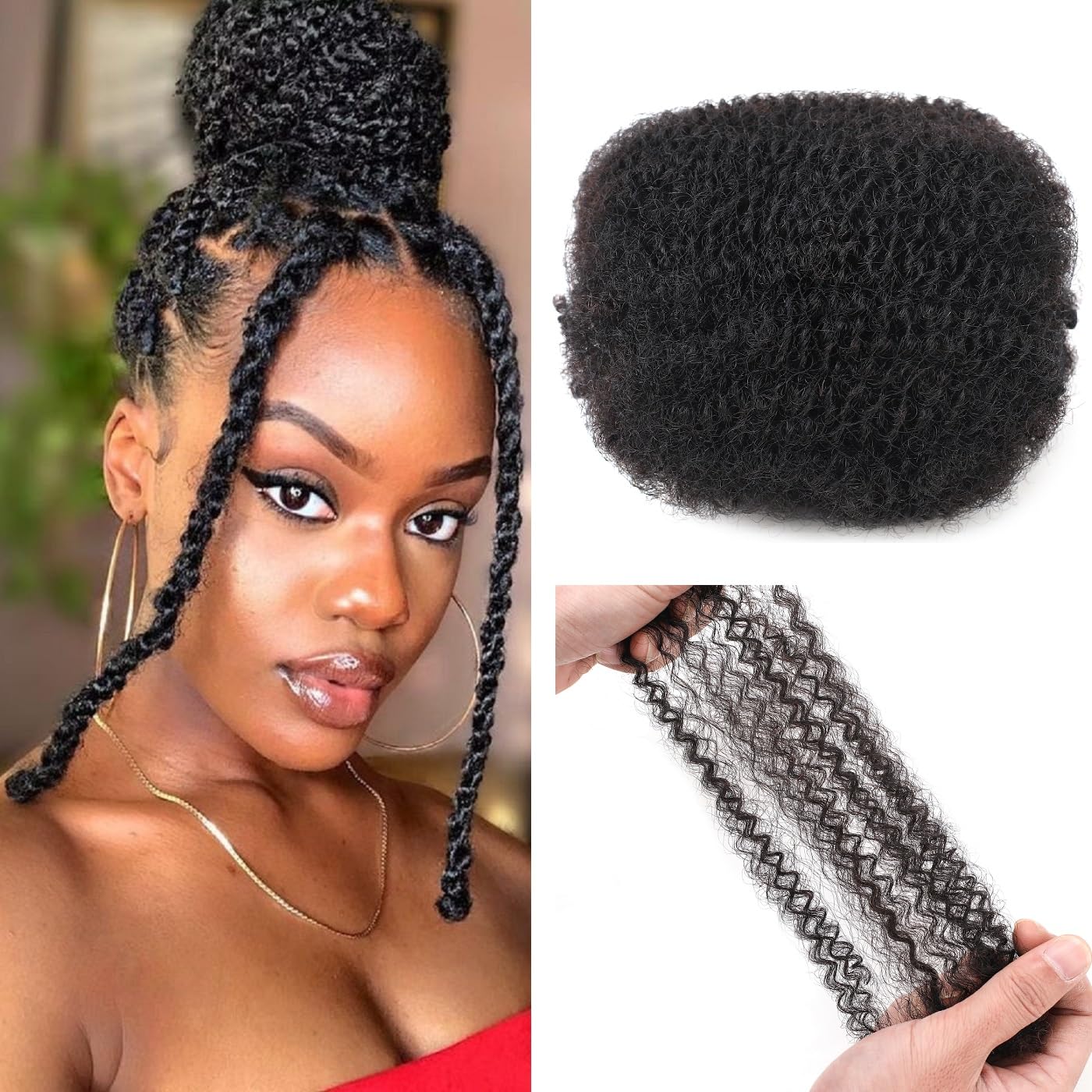Afro Kinkys Bulk Human Hair 16-Inch 30g/bundle Natural Black Kinky Afro Kinky Human Hair for Microloc Loc Repair Twist Braids - Bleachable and Dyable (1 B 16 Inch) - Image 7