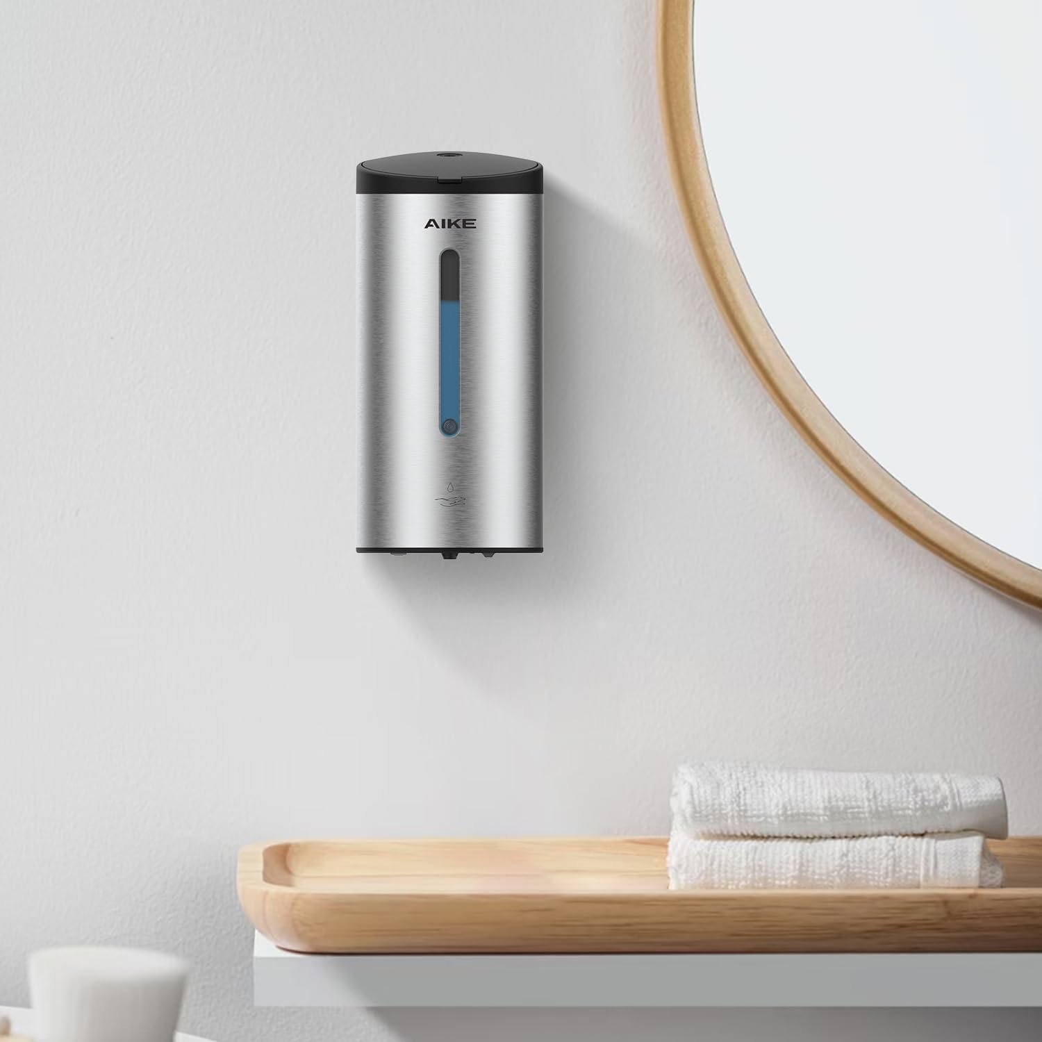 AIKE Wall-Mount Automatic Liquid Soap Dispenser Commercial Large Capacity Brushed Stainless Steel Finish Model AK1205 - Image 6