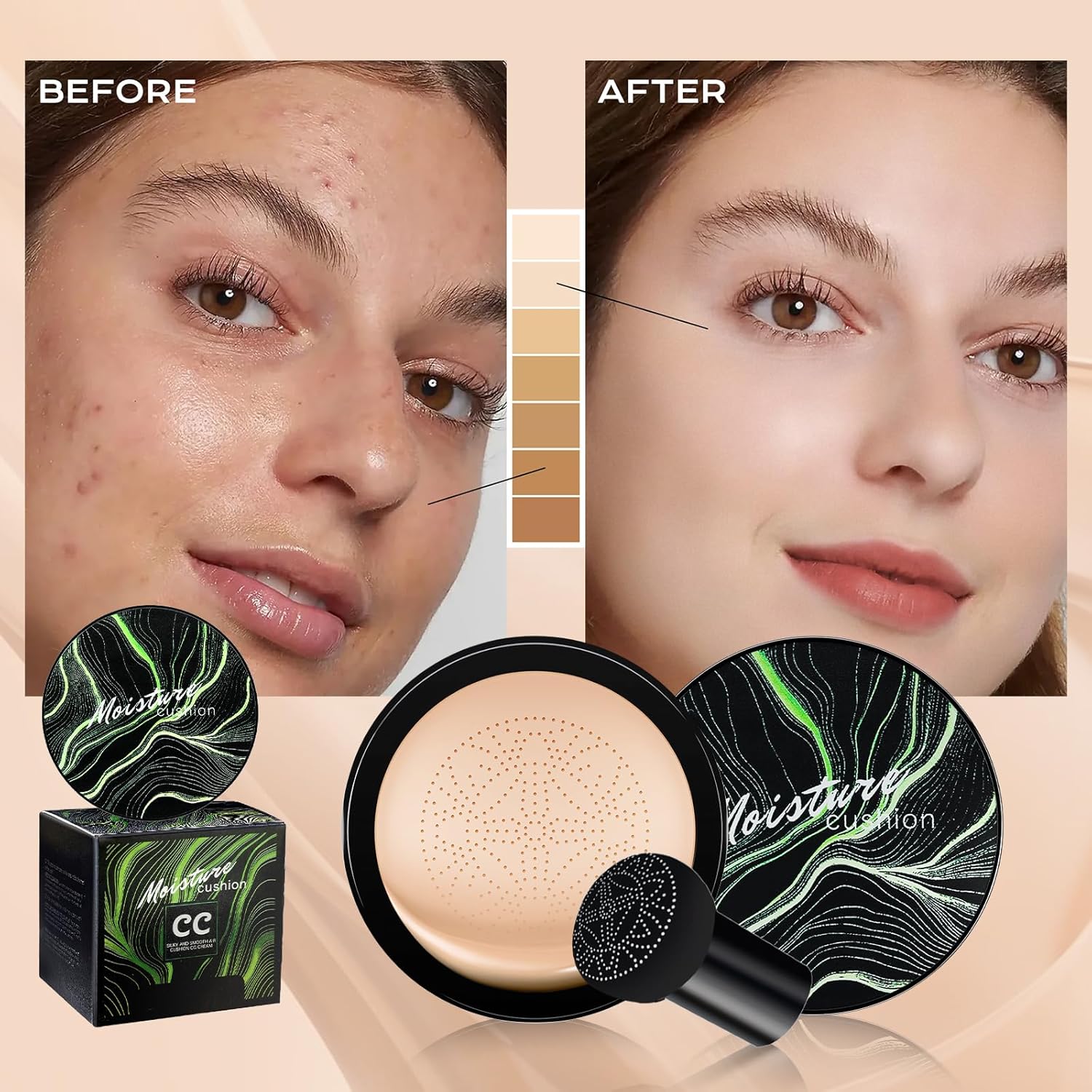 Air Cushion CC Cream Mushroom Head Applicator Deep Moisturizing Foundation for All Skin Types 30ml - Image 3