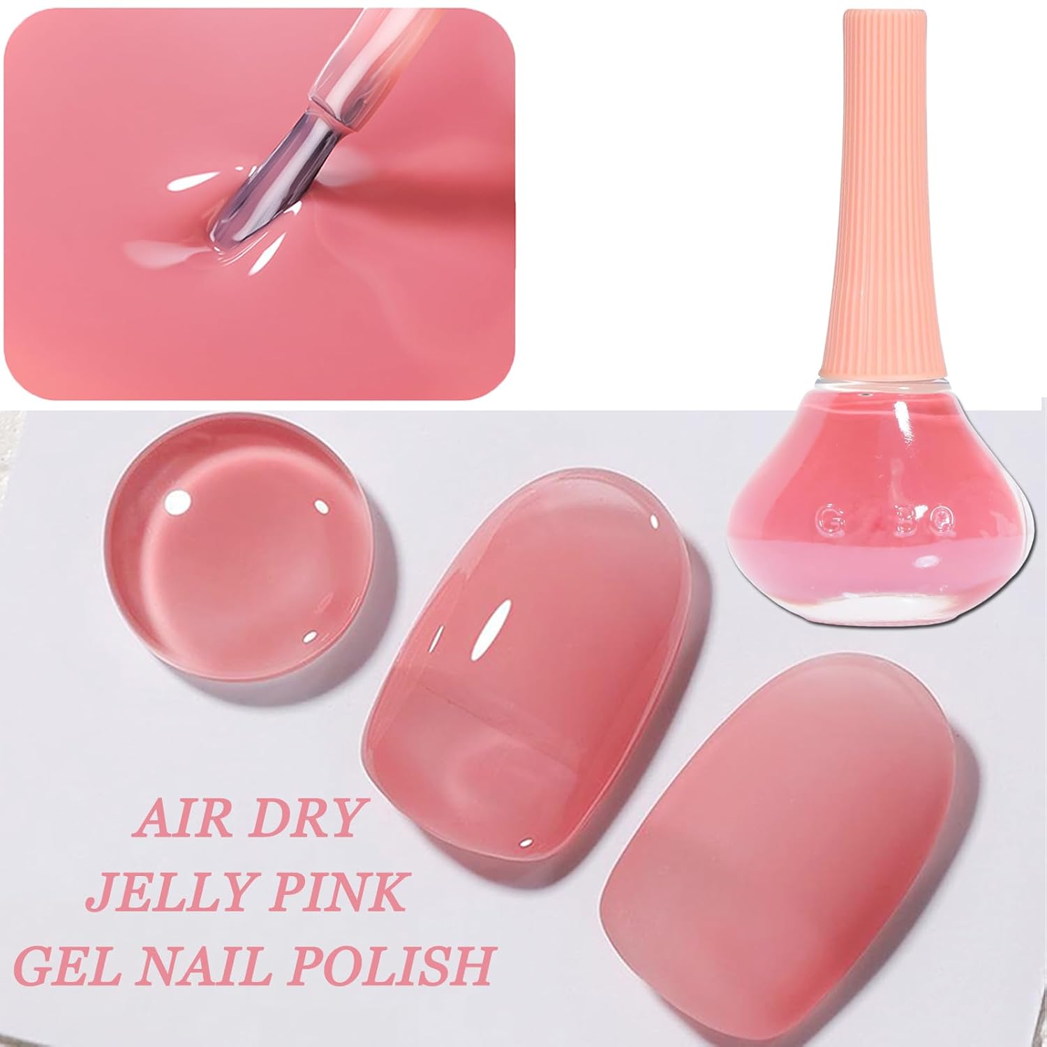 Air Dry Clear Pink Nail Polish - Jelly Gel Polish for Long Lasting DIY Manicure, 12ML - Image 2