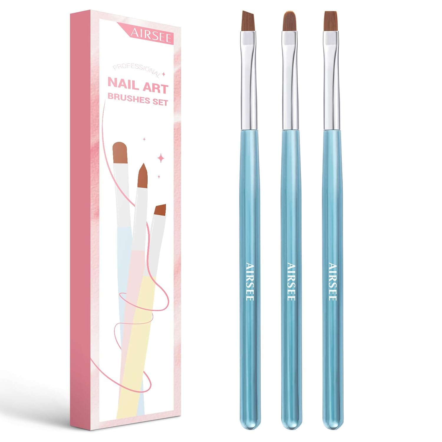 AIRSEE Nail Art Clean Up Brushes, 3 Pcs Painting Brushes for Nails with Flat/Oval/Fine Angled Gel Nail Brushes,Nail Brushes for Cleaning Nail Polish Mistake on the Cuticles