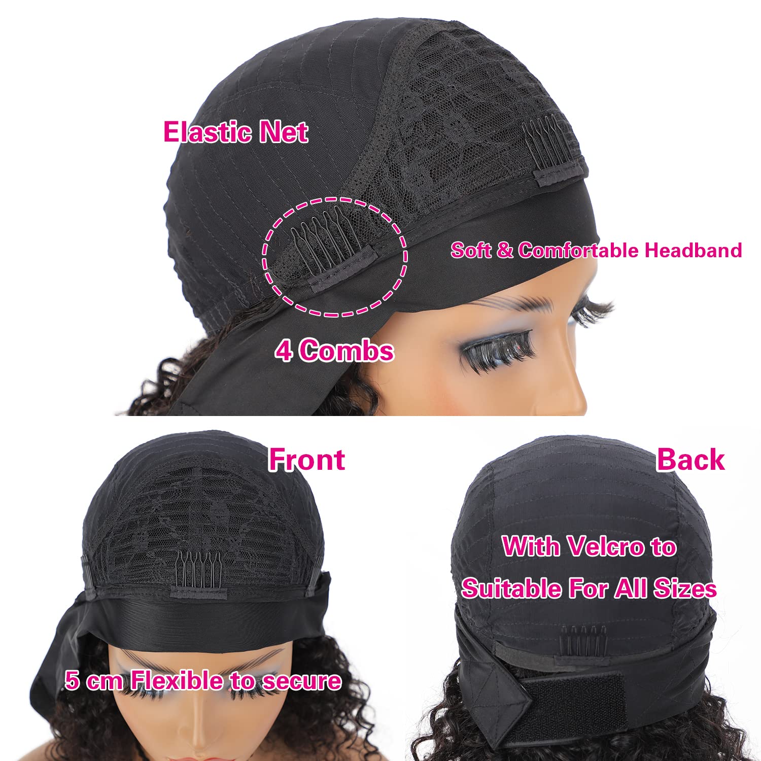 12 Inch Curly Human Hair Headband Wig Natural Black Glueless 150% Density - Image 4