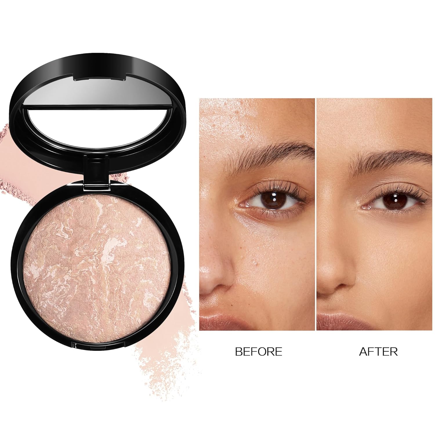 AKARY Baked Powder Foundation, Oil Control Correcting Foundation, Buildable Light to Medium Coverage - Demi-Matte Natural Flawless Finish Smooth Lightweight Setting Powder Palette, 05 Tan - Image 3